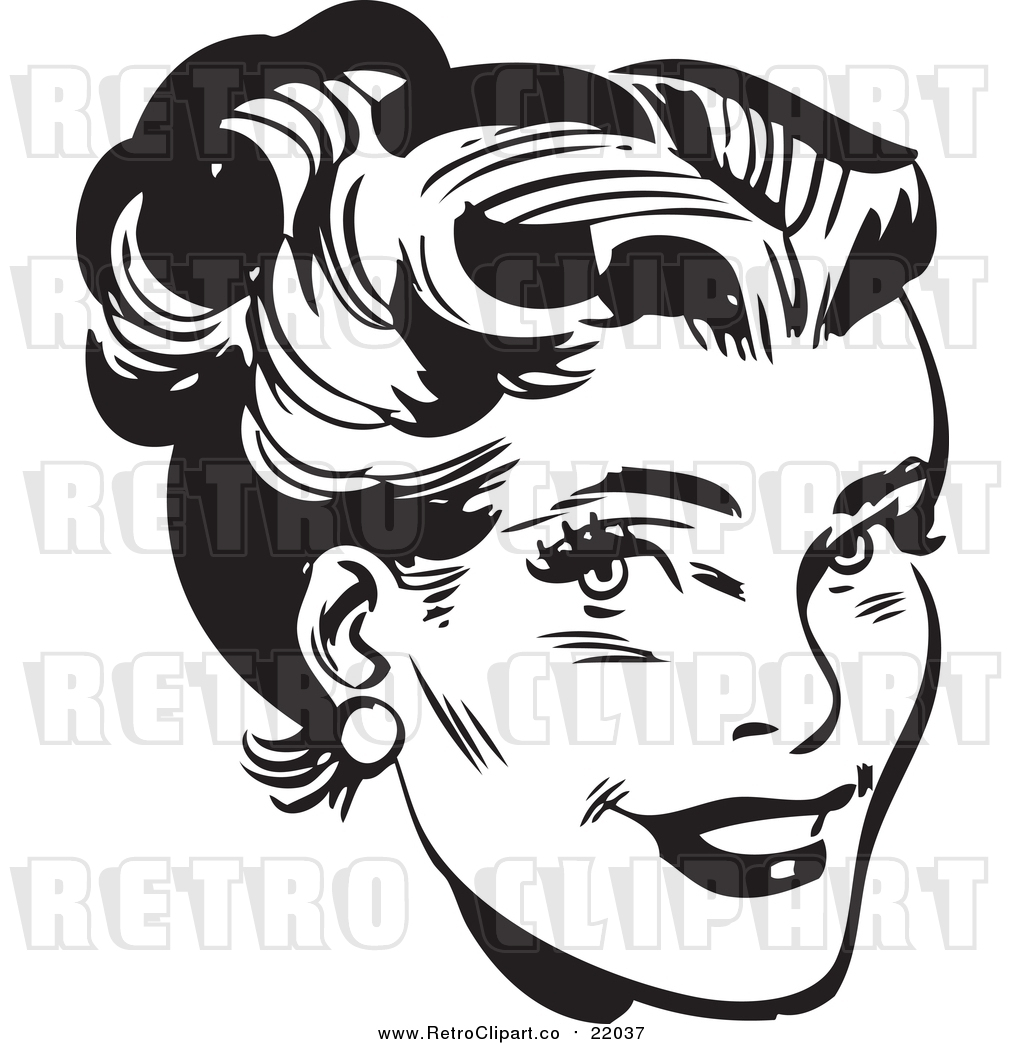 Vector Clip Art Of A Retro Black And White Woman S Face With Her Hair Up By Bestvector 22037