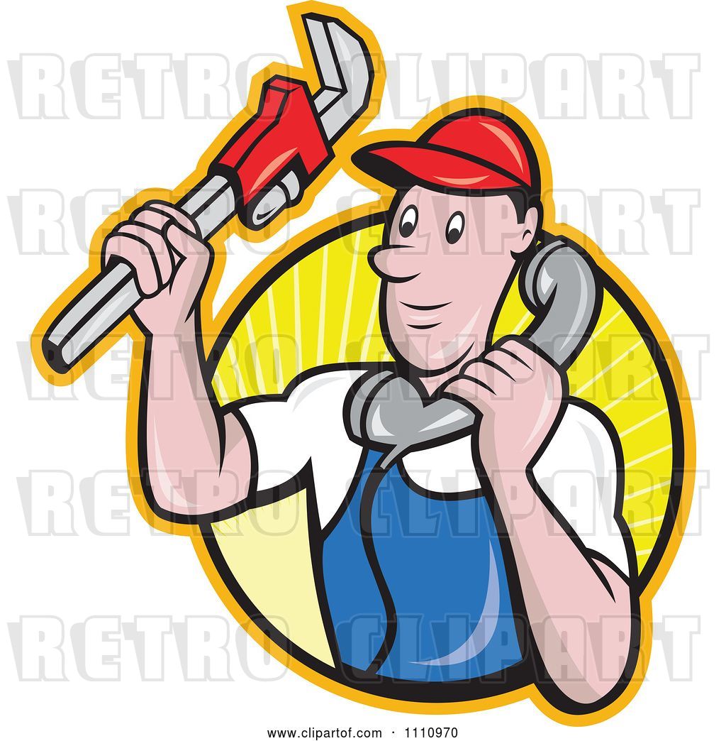 Vector Clip Art Of Retro Cartoon Plumber Holding A Monkey Wrench And