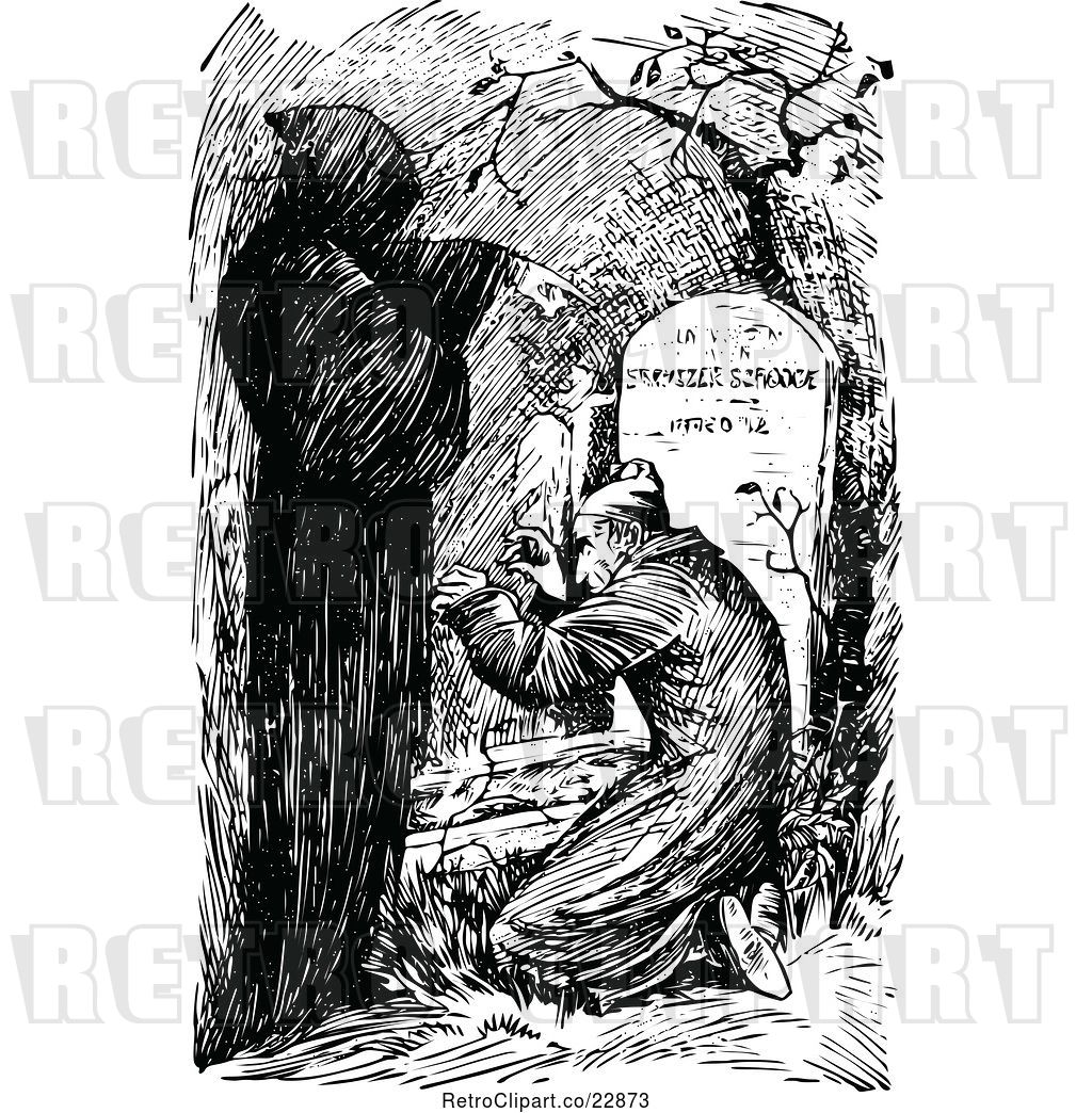 Vector Clip Art of Retro Ebenezer Scrooge Being Visited by the Ghost of Christmas yet to Come by ...
