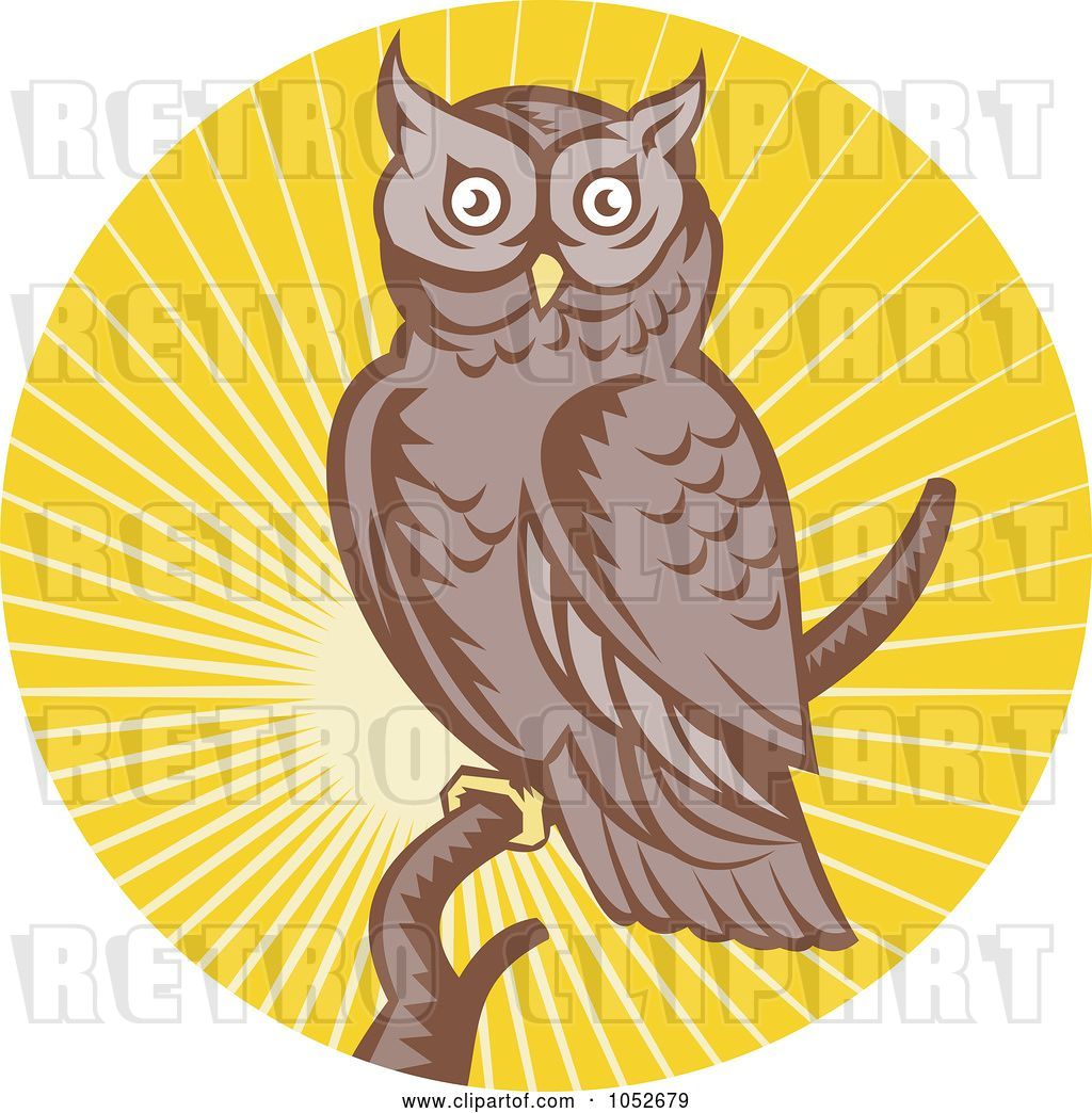 Vector Clip Art Of Retro Owl Over Yellow Rays Logo By Patrimonio 35045