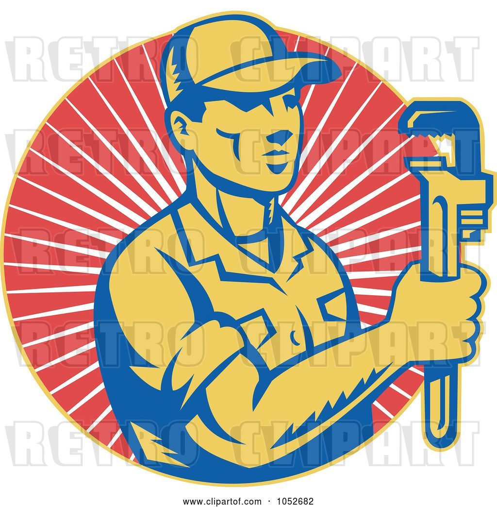 Vector Clip Art Of Retro Plumber Over Red Rays Logo By Patrimonio 35048
