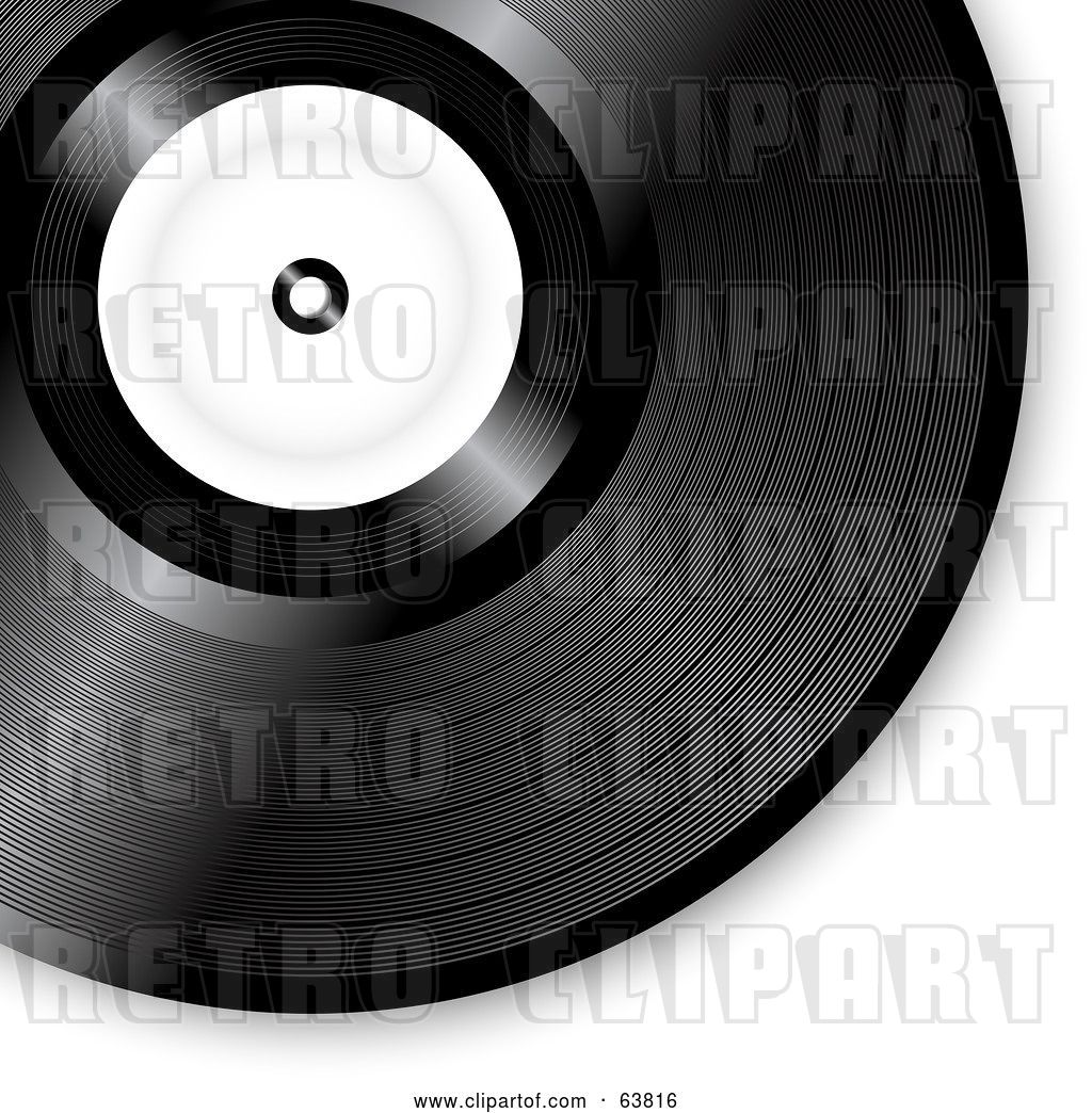 Vector Clip Art of Retro Shiny Black Vinyl Record with a Blank White