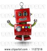 Clip Art of Retro 3d Excited Happy Jumping Red Metal Robot by Stockillustrations