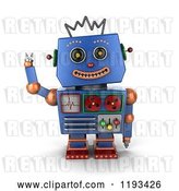Clip Art of Retro 3d Happy Blue Robot Waving by Stockillustrations