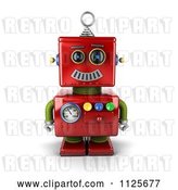 Clip Art of Retro 3d Happy Red Robot Smiling by Stockillustrations