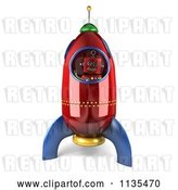Clip Art of Retro 3d Happy Robot Astronaut in a Rocket by Stockillustrations