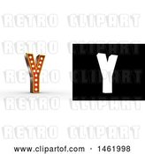Clip Art of Retro 3d Illuminated Theater Styled Letter Y, with Alpha Map for Isolation by Stockillustrations