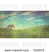 Clip Art of Retro 3d Landscape of Hills with One Tree and Filtering by KJ Pargeter