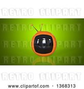 Clip Art of Retro 3d Orange Tv on a Green Background by