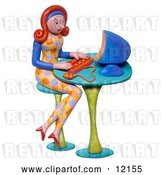 Clip Art of Retro 3d Secretary Working on a Computer at a Desk by