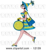 Clip Art of Retro 3d Shopping Lady Carrying Bags by