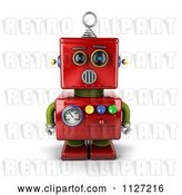 Clip Art of Retro 3d Surprised Red Metal Robot by Stockillustrations