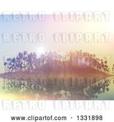 Clip Art of Retro 3d Tropical Island with Palm Trees and Flares at Sunset by KJ Pargeter