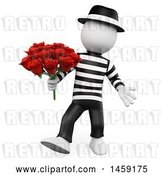 Clip Art of Retro 3d White French Guy with Roses, on a White Background by