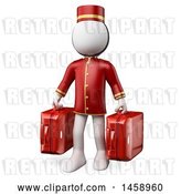 Clip Art of Retro 3d White Guy Bellhop Holding Suitcases, on a White Background by