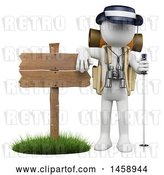 Clip Art of Retro 3d White Guy Hiker by a Sign, on a White Background by