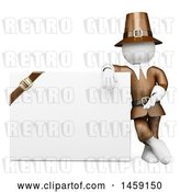 Clip Art of Retro 3d White Guy Thanksgiving Pilgrim with a Blank Sign, on a White Background by