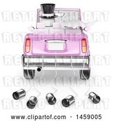 Clip Art of Retro 3d White Wedding Couple Driving Away in a Car, on a White Background by