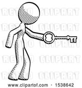 Clip Art of Retro Cartoon Lady with Big Key of Gold Opening Something by Leo Blanchette