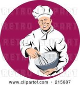Clip Art of Retro Chef Mixing Ingredients over a Red Circle by Patrimonio