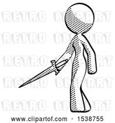 Clip Art of Retro Design Mascot Lady with Sword Walking Confidently by Leo Blanchette