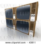 Clip Art of Retro Four 3d Stacked Box Televisions by