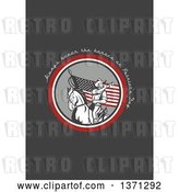 Clip Art of Retro Greeting Card Design with an American Cavalry Soldier on Horseback and Always Honor the Heroes on Patriot's Day Text on Gray by Patrimonio