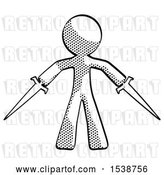 Clip Art of Retro Guy Two Sword Defense Pose by Leo Blanchette