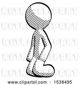 Clip Art of Retro Halftone Design Mascot Guy Kneeling Angle View Left by Leo Blanchette
