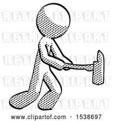 Clip Art of Retro Halftone Design Mascot Guy with Ax Hitting, Striking, or Chopping by Leo Blanchette