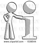 Clip Art of Retro Halftone Design Mascot Guy with Info Symbol Leaning up Against It by Leo Blanchette