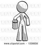 Clip Art of Retro Lady Begger Holding Can Begging or Asking for Charity by Leo Blanchette