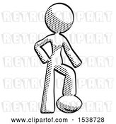 Clip Art of Retro Lady Standing with Foot on Football by Leo Blanchette
