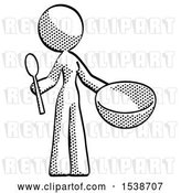 Clip Art of Retro Lady with Empty Bowl and Spoon Ready to Make Something by Leo Blanchette