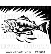 Clip Art of Retro Largemouth Bass Eating a Tiny Fish by Patrimonio