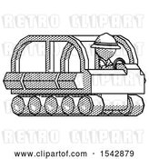 Clip Art of Retro Ranger Guy Driving Amphibious Tracked Vehicle Side Angle View by Leo Blanchette