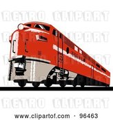 Clip Art of Retro Red Diesel Train from the Front Right View by Patrimonio