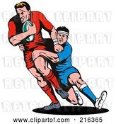 Clip Art of Retro Rugby Football Players in Action - 9 by Patrimonio