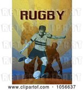Clip Art of Retro Rugby Player Kicking, on Grunge with Text by Patrimonio