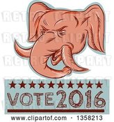 Clip Art of Retro Sketched or Engraved Political Elephant with Vote Republican 2016 Text by Patrimonio