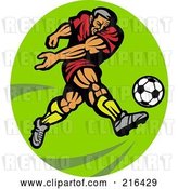 Clip Art of Retro Soccer Player over a Lime Green Oval by Patrimonio