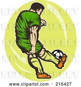 Clip Art of Retro Soccer Player over a Yellow Oval by Patrimonio