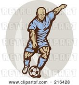 Clip Art of Retro Soccer Player Running over a Gray Oval by Patrimonio