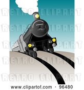 Clip Art of Retro Steam Engine Moving Forward and Coming over a Hill by Patrimonio