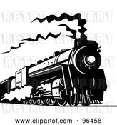 Clip Art of Retro Steam Train Traveling Along the Railroad by Patrimonio
