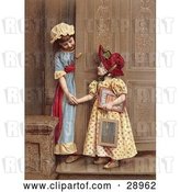 Clip Art of Retro Two Little Sisters at a Doorway, Smiling and Holding Hands, Circa 1880 by OldPixels