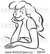 Clipart of a Retro Daydreaming Girl by Picsburg