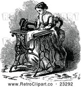 Clipart of a Retro Woman Using a Sewing Machine by Prawny Vintage