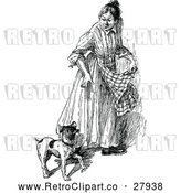 Clipart of a Retro Woman with Her Small Dog by Prawny Vintage