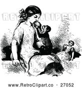 Clipart of a Small Retro Monkey Feeding Girl by Prawny Vintage